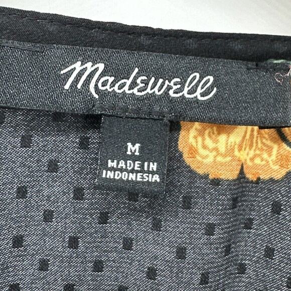 Madewell Blouse Womens Medium Black Floral Satin Crop Faux Wrap V-Neck Top - Picture 2 of 8